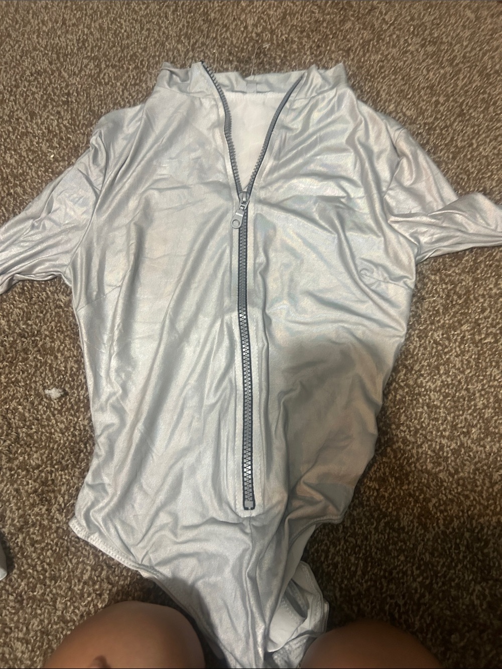 Charlotte Russe Silver Zip-Front Bodysuit
